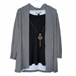 Emily Rose B&W Houndstooth Layered Tank & Cardigan Set w/ Necklace Size Large